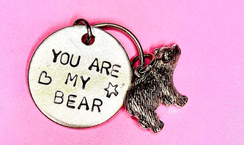 Pocket Bear Hugs Gift Keychain You Are My Bear, Personalised Hand stamped engraved Keychain Gift Bear Keyring Day gifts for men image 7