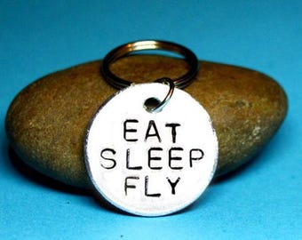 Pilot Keyring: Eat Sleep Fly Saying - Custom Gift