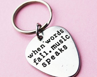 day gifts , Guitar pick keychain, Guitarist gifts, Pick keyring, Gift for him, Boyfriend keychain Guitarist gift, When words fail