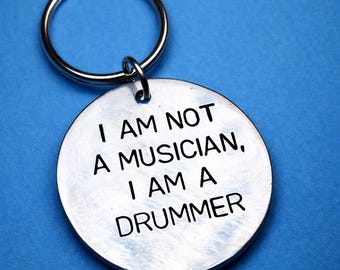 Hand made Engraved Drummer Keychain: Personalized Musician Gift