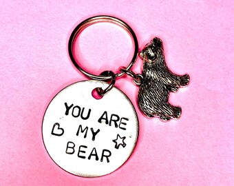 Pocket Bear Hugs Gift Keychain You Are My Bear, Personalised Hand stamped engraved Keychain Gift Bear Keyring  Christmas Day gifts for men