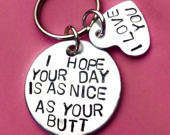Funny Metal Keychain: 'Nice Butt' Gift for Anniversary or Valentines