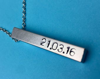 Hand Stamped Date Necklace: Personalized Romantic Jewelry (Charm Bar)