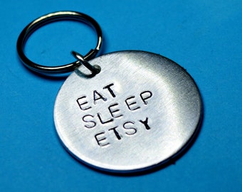 Etsy Keychain, Etsy keyring, Etsy geek, Eat Sleep Etsy, Accessories, Etsy quote, Etsy shop owner,Custom gift,Handstamped keyring, gifts