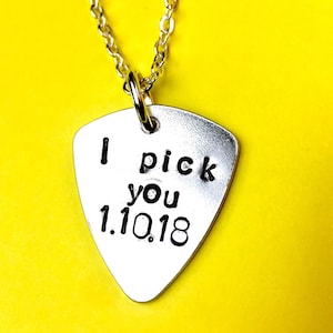 gift gifts for him - Guitar pick - Personalised plectrum necklace - I pick you - anniversary gift for men guitarist