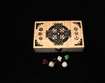 ROGUE Dice and Miniature Case - Celtic Knot Design - Curly Maple- DnD - Pathfinder - RPG - Free Shipping