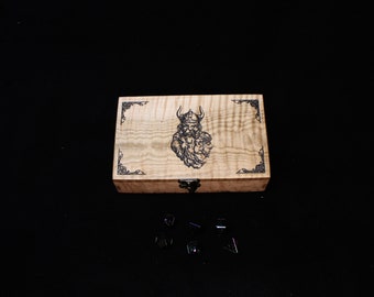 ROGUE Dice and Miniature Case - Screaming Viking Design - Curly Maple- DnD - Pathfinder - RPG - Free Shipping