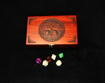 ROGUE Dice and Miniature Case - Celtic Tree of Life Design - Padauk- DnD - Pathfinder - RPG - Free Shipping