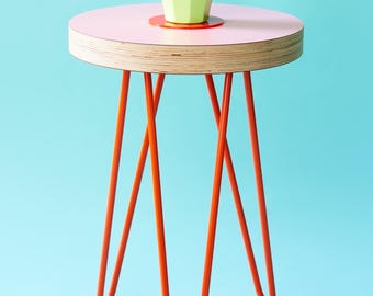 Candy pink side table Memphis Milano inspired Side Table Bedside Table Plant Stand coffee table. Available in 8 colours.