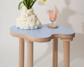Memphis Milano style Coffee Table Side Table Stool in pale blue. Wiggle furniture