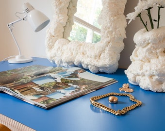 Blue desk made from Baltic birch Plywood with a durable high quality laminate top