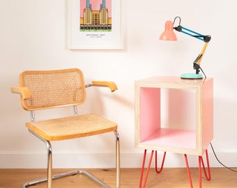 Side Table. Stunning Bespoke Memphis Milano style Record vinyl Storage Cube Bedside Table. Custom orders available