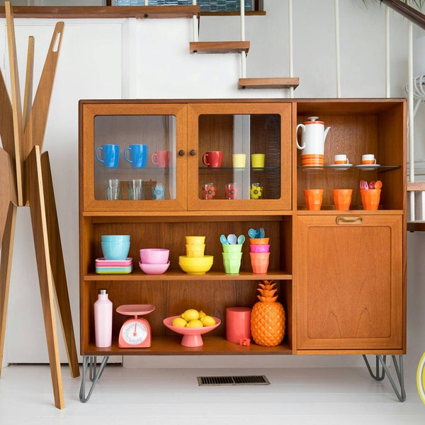 SOLD OUT G Plan E Gomme Mid Century Retro Teak Sideboard Highboard Record storage cocktail cabinet on hairpin legs.