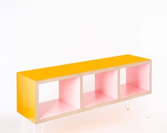 Pink and Orange Gloss Sideboard Vinyl Storage FSC Plywood and Italian laminate Memphis Milano