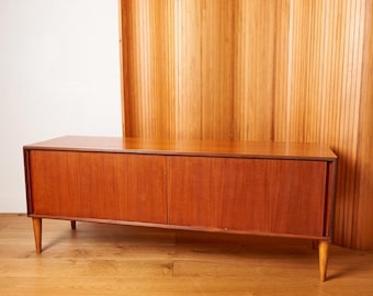 SOLD OUT G Plan Form Five Mid Century Retro Teak Sideboard Record Storage Media console on orange Hairpin Legs