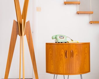 G Plan E Gomme Fresco Mid Century Retro Teak bedside table corner cabinet on hairpin legs. Custom orders are available.