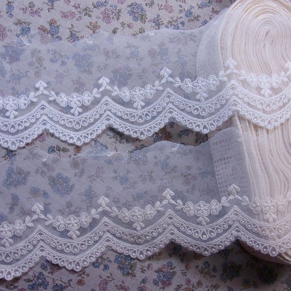 Embroidered Cotton Crochet Tulle Lace Trim 8.5cm Wide 1Yd