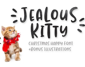 Jealous Kitty Font, Hand Lettered Christmas Font, Holiday Craft Typography, Display Typeface, Hand Lettering Font, Trendy Typeface Design