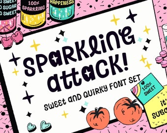 Sparkling Attack Font, Cartoon and Game Font, Display Typeface, Quirky Hand Lettering Font, Trendy Typeface Design, Game & Poster Design