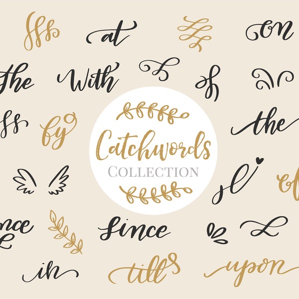 Digital Download Clip Art, Catchwords and Swashes, Vector Hand Lettering ClipArt, Typography, Hand Lettered Catchwords, Flourishes Graphics