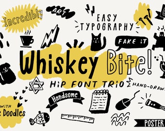 Whiskey Bite Font Trio, Hand Lettered Font, Hip Typeface, Hand Lettering Display Font, Trendy Typeface Design, Hand Lettering Typography