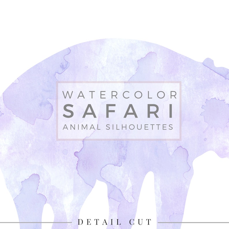 Safari Animal Silhouette PASTEL Lavender, Clip Art, Animal Silhouette, Watercolor Clip Art, Commercial Use PNG, Digital download Graphic image 2