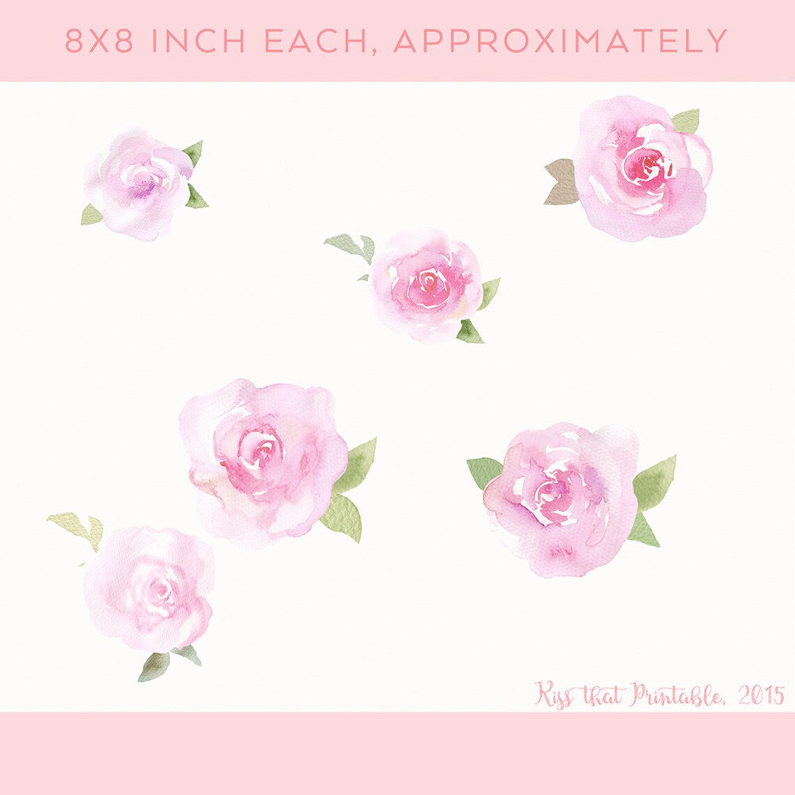 6 Watercolor Pink Roses Watercolor Clip Art Hand Painted - Etsy
