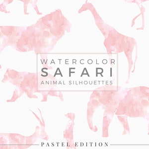 9 Pastel SAFARI Bundle Watercolor Animal Silhouette, Clip Art Package, Watercolor Clip Art, Commercial Use PNG, Digital download Graphics image 2