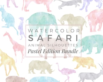 9 Pastel SAFARI Bundle | Watercolor Animal Silhouette, Clip Art Package, Watercolor Clip Art, Commercial Use PNG, Digital download Graphics