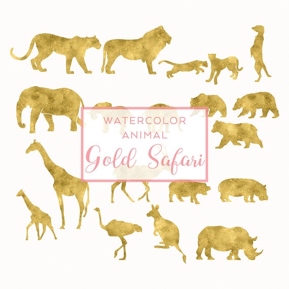 Gold SAFARI Animal Silhouette Digital Download Watercolor - Etsy