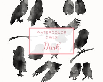 Owl Animal Silhouette | Clip Art, Animal Silhouette, Watercolor Bird Clip Art, Commercial Use PNG, Digital download Graphics, Owls Graphic