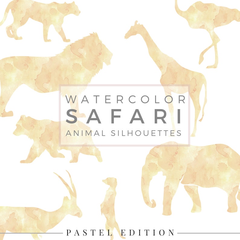 9 Pastel SAFARI Bundle Watercolor Animal Silhouette, Clip Art Package, Watercolor Clip Art, Commercial Use PNG, Digital download Graphics image 5