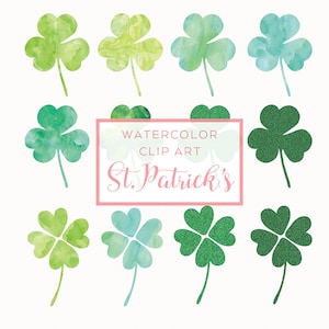 St.Patrick’s Day Set (fr) Watercolor Clover Graphics, Watercolor Clip Art, St.Patricks Day, Four Leaf Clover Illustration, Commercial Use PNG