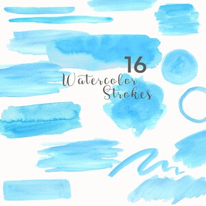 16 Watercolor Strokes Blue Watercolor Clip Art, Digital Download, Brush Strokes, Commercial Use PNG, Watercolor, Digital Download Image image 1