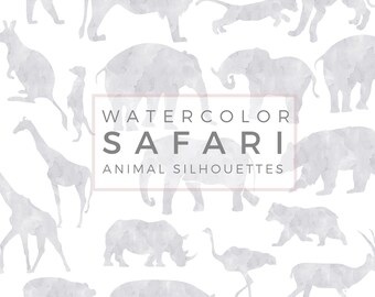 Safari Animal Silhouette | PASTEL Foggy Grey, Clip Art, Animal Silhouette, Watercolor Clip Art, Commercial Use PNG, Digital download Graphic