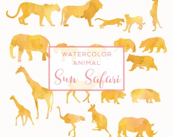 Safari Animal Silhouette Yellow | Clip Art, Animal Silhouette, Watercolor Clip Art, Commercial Use PNG, Digital download Graphics, Nature