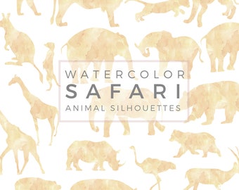 Safari Animal Silhouette | PASTEL Sun Yellow, Clip Art, Animal Silhouette, Watercolor Clip Art, Commercial Use PNG, Digital download Graphic