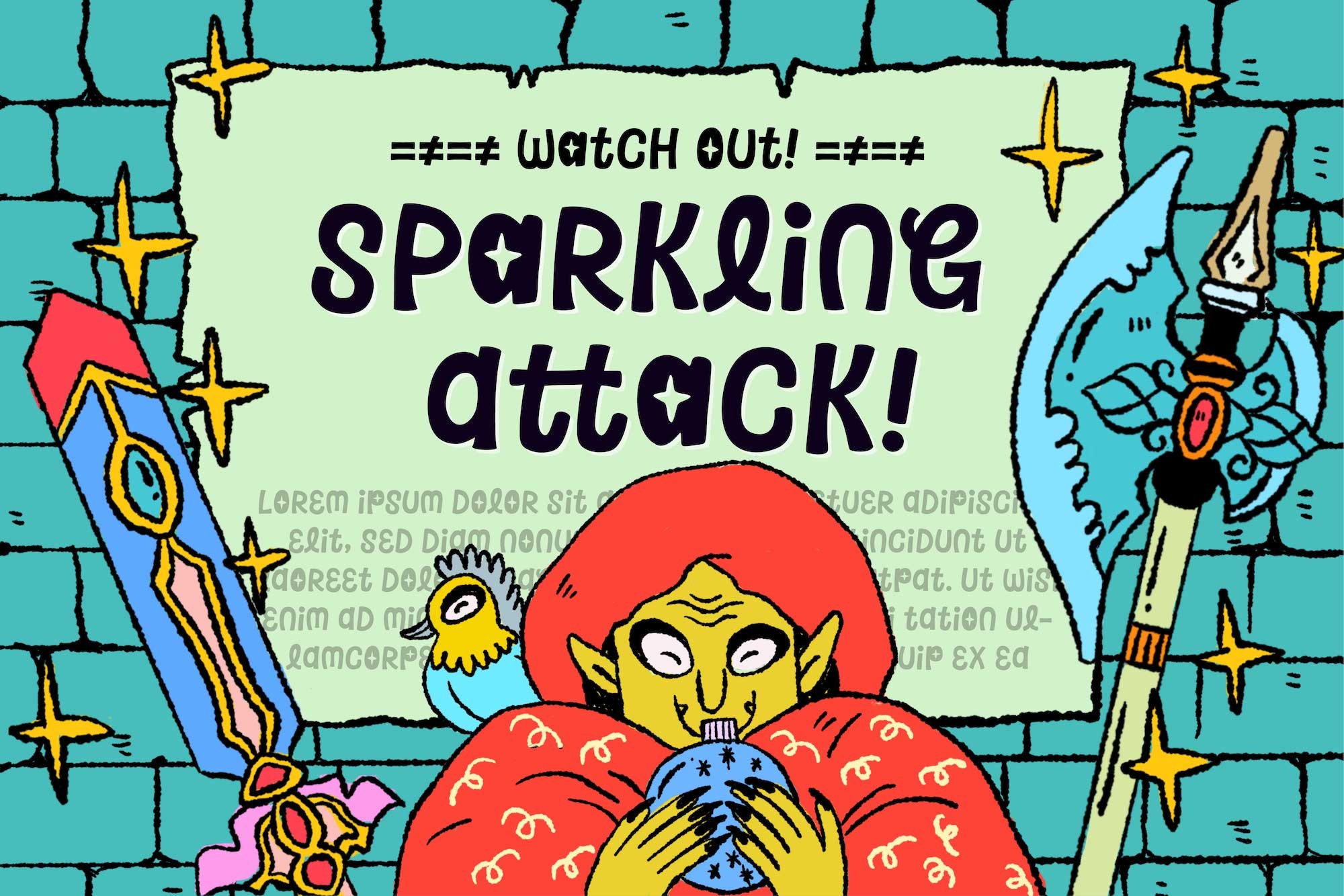 Sparkling Attack Font, Cartoon and Game Font, Display Typeface, Quirky ...
