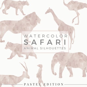 9 Pastel SAFARI Bundle Watercolor Animal Silhouette, Clip Art Package, Watercolor Clip Art, Commercial Use PNG, Digital download Graphics image 10