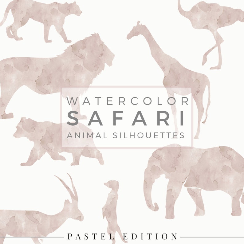 9 Pastel SAFARI Bundle Watercolor Animal Silhouette, Clip Art Package, Watercolor Clip Art, Commercial Use PNG, Digital download Graphics image 10