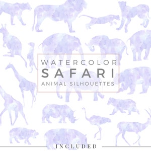 Safari Animal Silhouette PASTEL Lavender, Clip Art, Animal Silhouette, Watercolor Clip Art, Commercial Use PNG, Digital download Graphic image 3