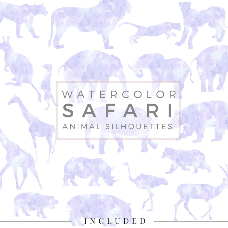 Safari Tier Silhouette PASTEL Lavendel, Clip Art, Tier Silhouette, Aquarell Clip Art, kommerzielle Nutzung PNG, Digitaler Download Grafik Bild 3