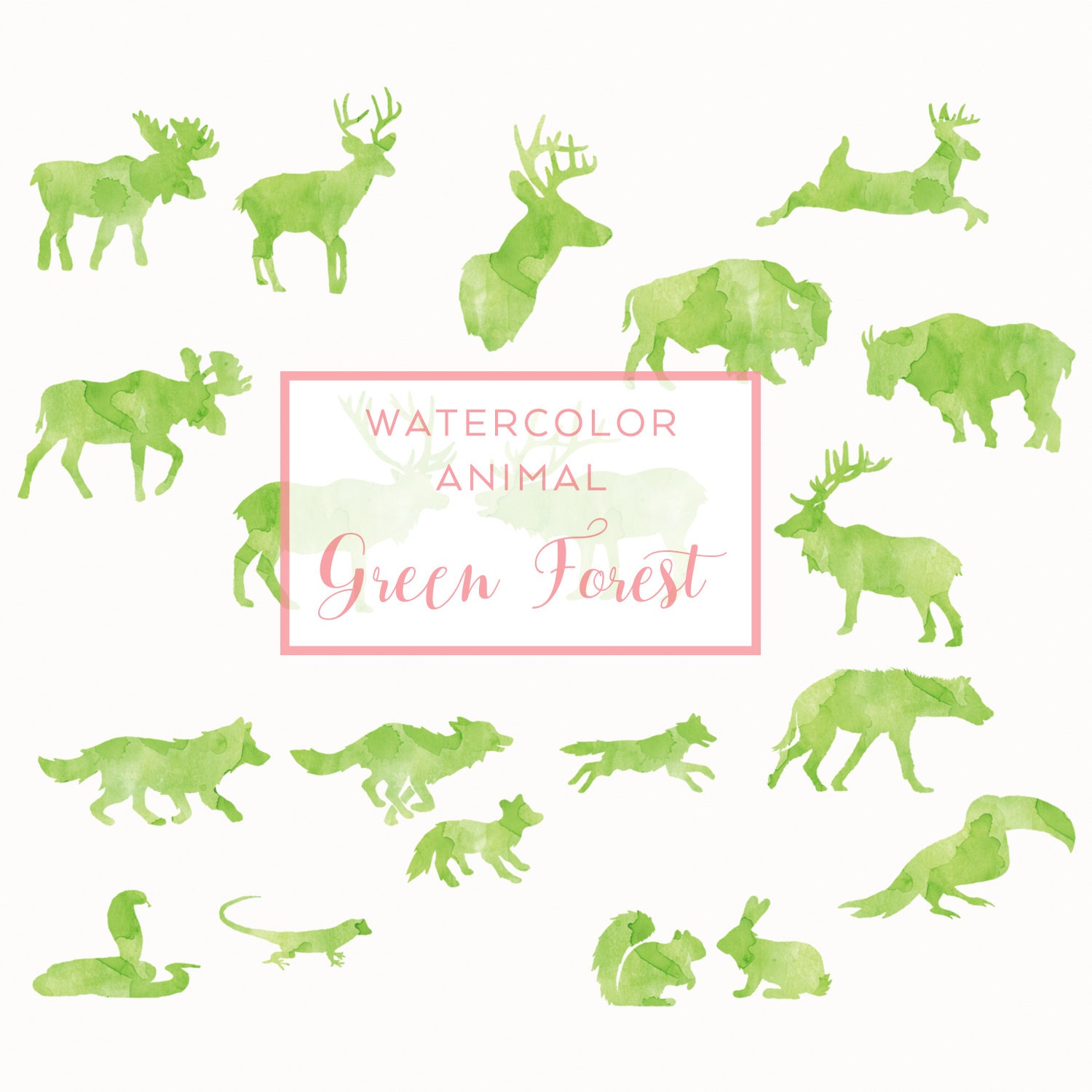 Green FOREST Animal Silhouette Digital Download Watercolor - Etsy Green FOREST Animal Silhouette Digital Download Watercolor - Etsy