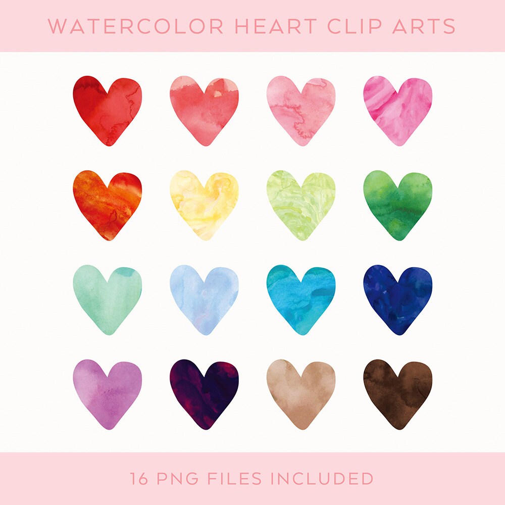 16 Watercolor Hearts Watercolor Clip Art Digital Download | Etsy