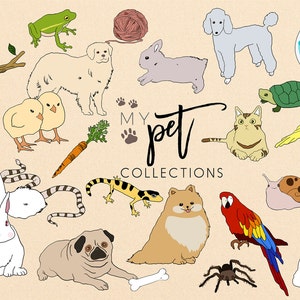 My Pet Collection | Animal Clip Art, Digital Download Clip Art, Pet Graphics, Commercial Use PNG, Animals Illustration, Dog, Cat, Bird