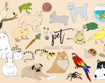 My Pet Collection | Animal Clip Art, Digital Download Clip Art, Pet Graphics, Commercial Use PNG, Animals Illustration, Dog, Cat, Bird