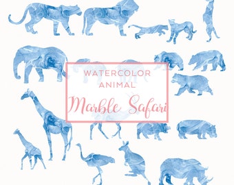 Marbre SAFARI Silhouette de l’Animal, téléchargement numérique aquarelle Clip Art, clipart de vacances aquarelle, Silhouette de l’Animal, graphisme aquarelle