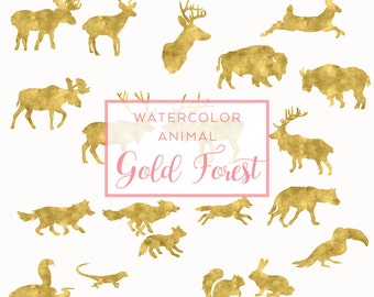 Safari Animal Silhouette Gold | Clip Art, Animal Silhouette, Gold Foil Clip Art, Commercial Use PNG, Digital download Graphics, Nature