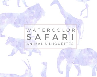 Safari Animal Silhouette | PASTEL Lavender, Clip Art, Animal Silhouette, Watercolor Clip Art, Commercial Use PNG, Digital download Graphic