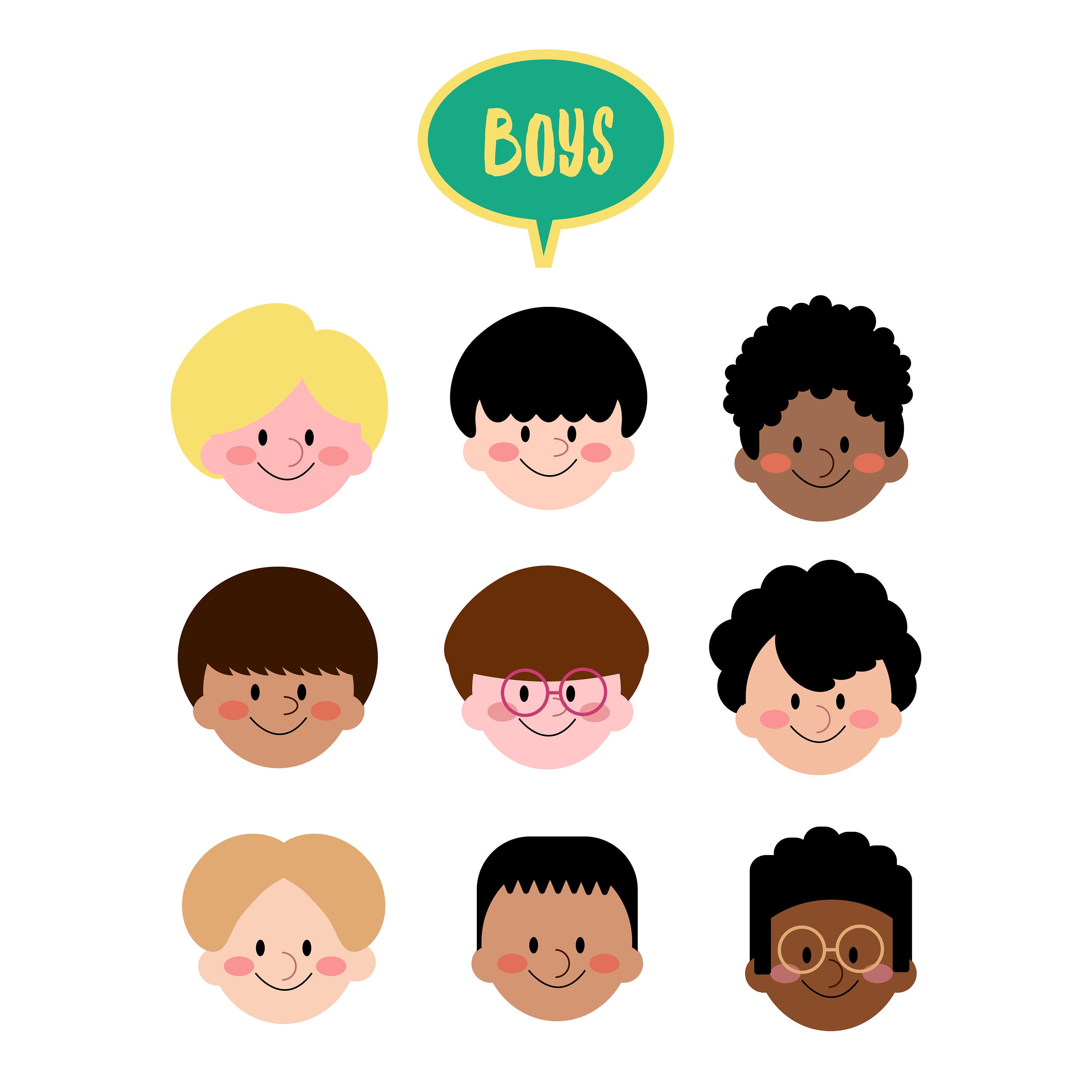 Boys Face Clip Art, Different Kids Face Overlay, Clipart Commercial Use